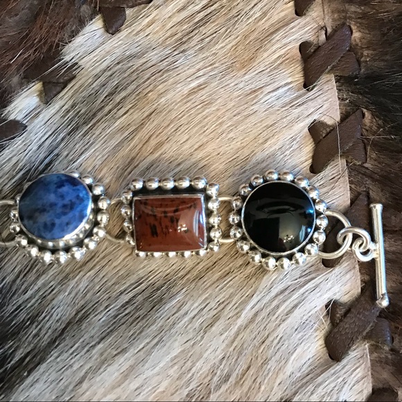 VINTAGE SS TAXCO GEMSTONE BRACELET - Picture 2 of 4